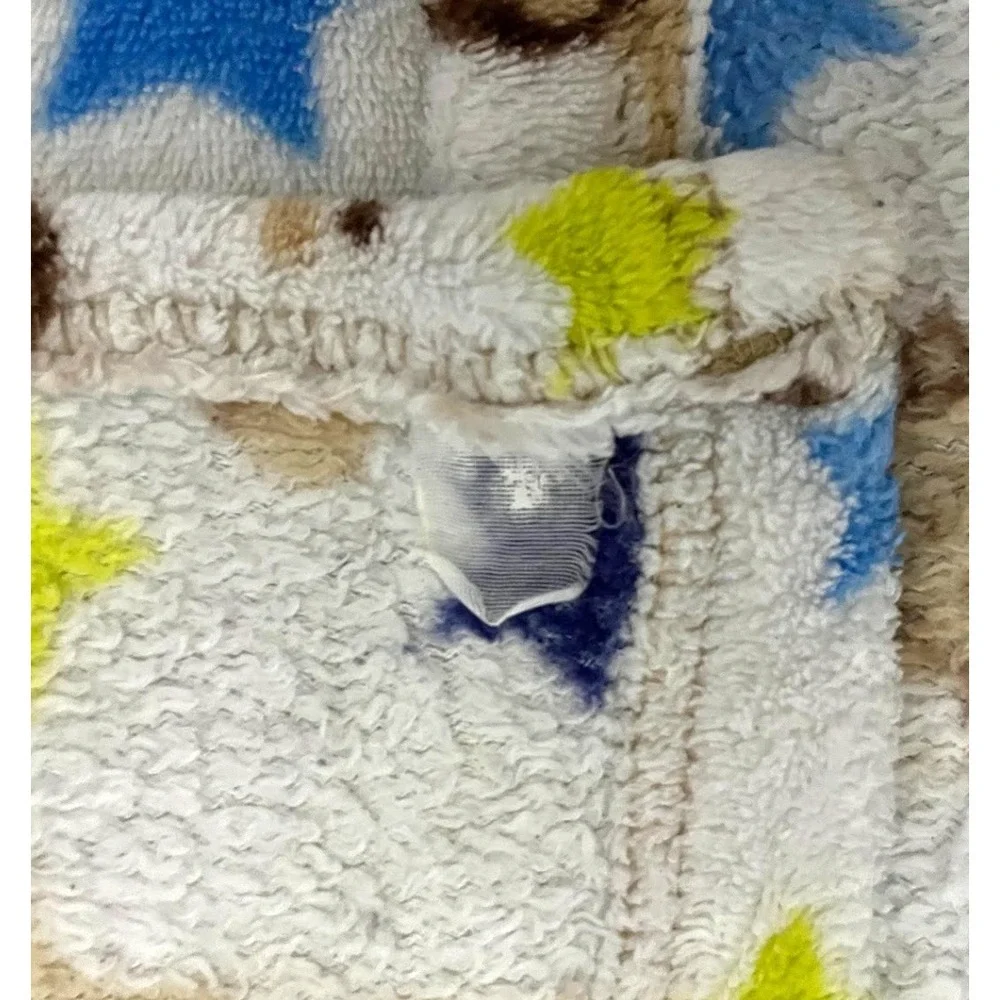 Monkey Giraffe Blue Green Star Baby Blanket White Fleece Cutie Pie?‎ Lovey 32x34